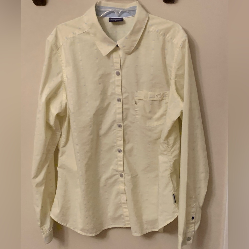 Womens Columbia PFG Titanium Yellow Striped Cotton Poly Outdoor Casual Shirt